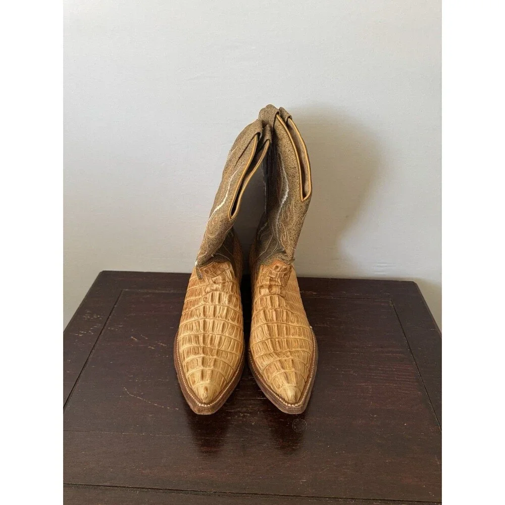 Gran Rider Croc Print Western Cowboy Boots Tan Brown Men’s 8.5 Made Mexico